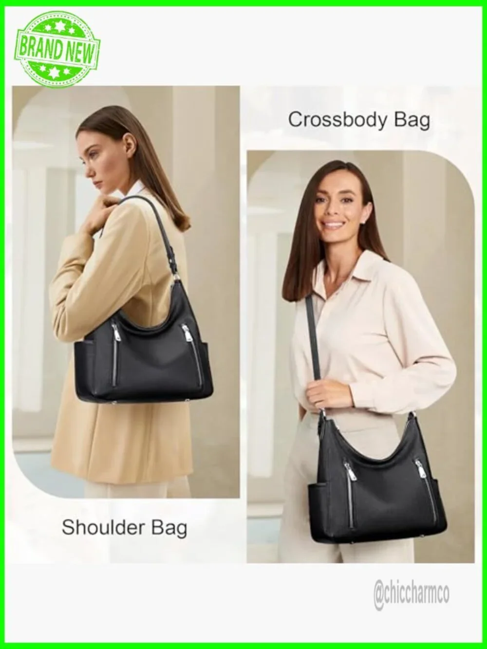 Genuine Leather Hobo Shoulder Bag Crossbody Medium Size 12x11 Inches
